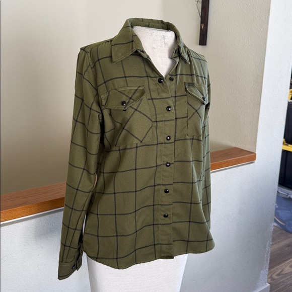 DIXXON women’s Olive free. Flannel button down size small - Picture 9 of 12